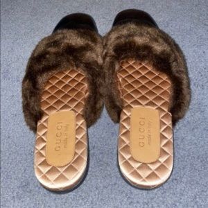 Gucci Men's Leather & Fur Slippers